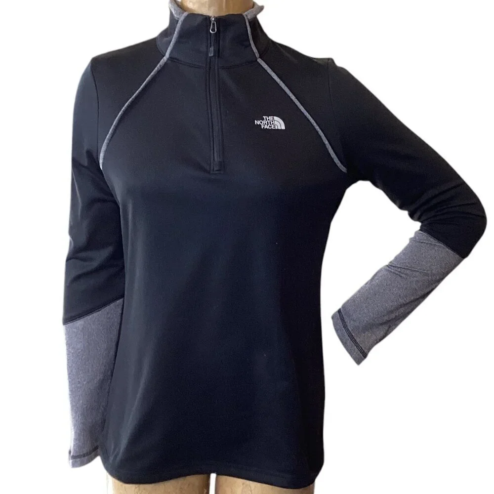 The North Face Women's 1/4 Zip Pullover Top Sz M Black/Gray #327B - Picture 2 of 10